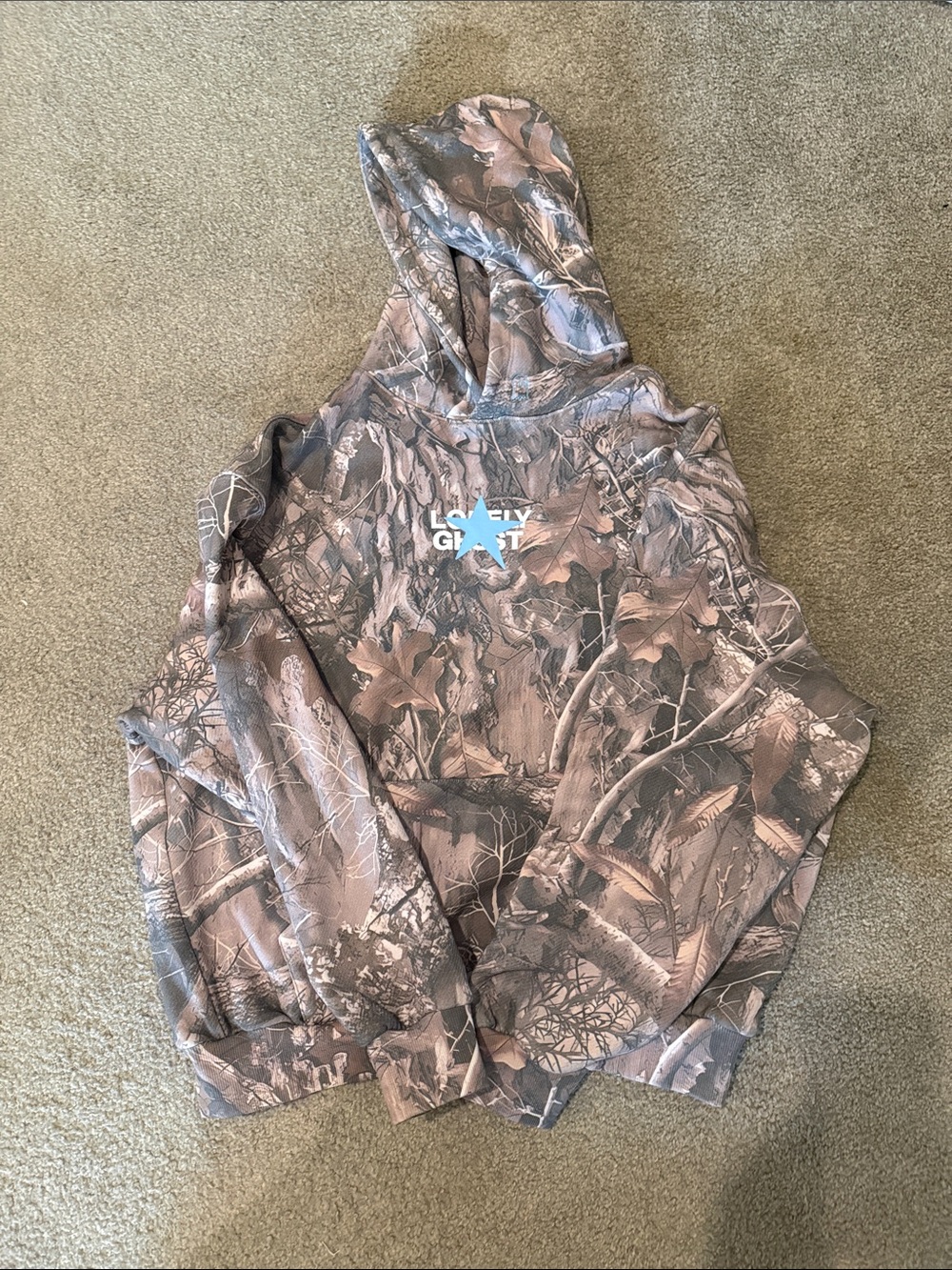 LONELY GHOST Brown Camo Hoodie with Light Blue Logo